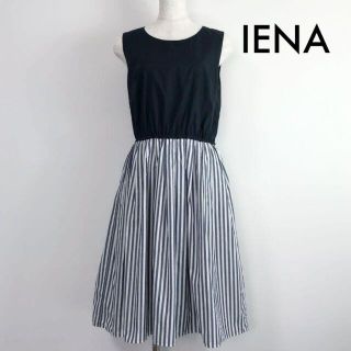 イエナ(IENA)のイエナ IENA コットン ストライプ 膝下丈 ギャザーノースリーブワンピース(ひざ丈ワンピース)