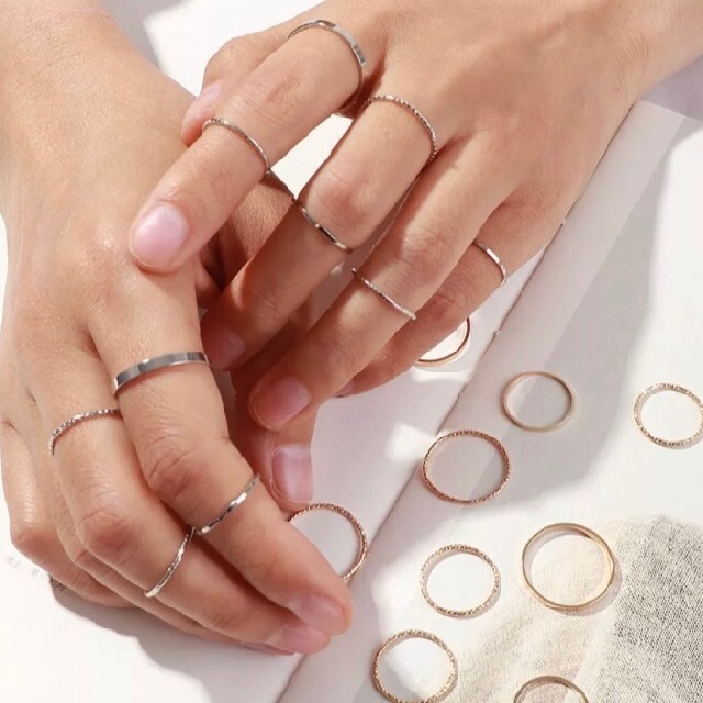 シルバー10点セット♢指輪　韓国　ファランジ♢ピンキー♢ピアス♢リング♢BTS レディースのアクセサリー(リング(指輪))の商品写真