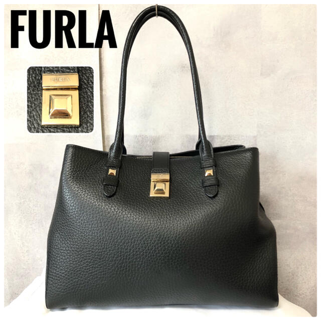 極美品⭐️FURLA ジョアン ネロ トートバッグ ハンドバッグ レザー 大容量