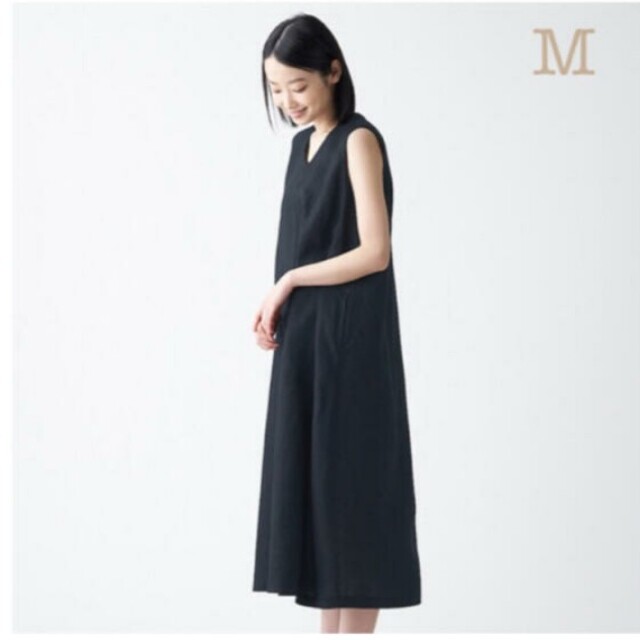 MUJI (無印良品)(ムジルシリョウヒン)の◆新品◆ 無印良品 フレンチリネン洗いざらしノースリーブワンピース／黒／Ｍ レディースのワンピース(ひざ丈ワンピース)の商品写真