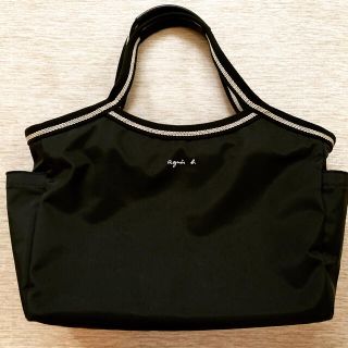 【美品】アニエスベー ボヤージュ トートバッグ ナイロン 羊革 ブラック