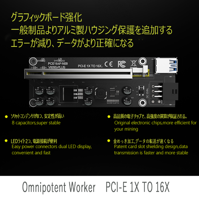新品 6点PCI-E16xライザーカード強化版8個高品質ソリッドコンデンサ搭載 3