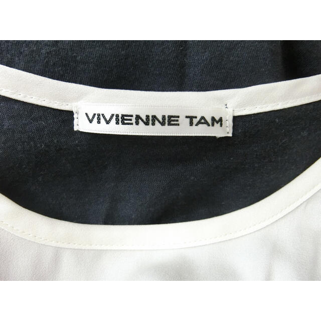 VIVIENNE TAM(ヴィヴィアンタム)のVIVIENNE ヴィヴィアンタム　オフホワイトと黒のフレンチ袖カットソー 0 レディースのトップス(カットソー(半袖/袖なし))の商品写真