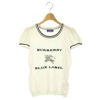 バーバリーブルーレーベル(BURBERRY BLUE LABEL)のバーバリーブルーレーベル ニット セーター カットソー 半袖 ロゴ 38 白(ニット/セーター)