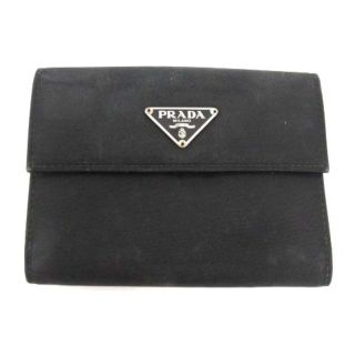 プラダ(PRADA)のプラダ PRADA 財布 三つ折り ミニ ナイロン 三角プレート 黒 ■OH(財布)