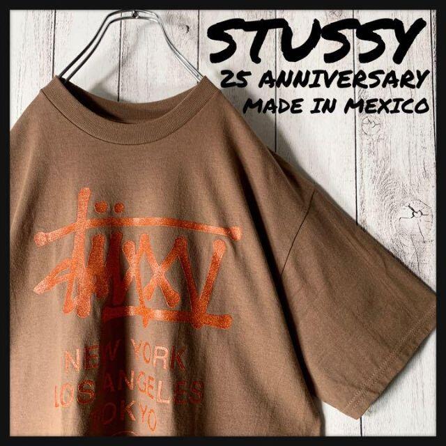 STUSSY(ステューシー)の【レアカラー メキシコ製】ステューシー 両面ロゴ 25周年 Tシャツ 茶 メンズのトップス(Tシャツ/カットソー(半袖/袖なし))の商品写真