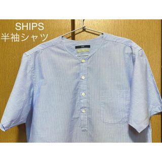 シップス(SHIPS)のSHIPS.半袖.青ストライプ.麻.メンズ.M.夏用.オシャレ(Tシャツ/カットソー(半袖/袖なし))