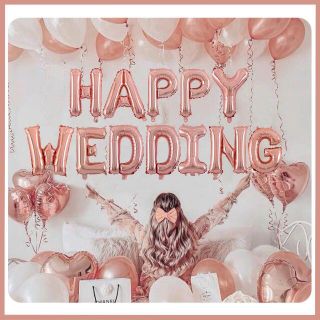 HAPPY WEDDINGピンクゴールド 風船 パーティー バルーン お祝い(ウェルカムボード)