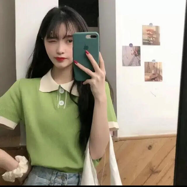 かわいい 緑色 シャツ レディース 襟 ボタン 半袖 夏服 韓国 オルチャンの通販 By Yukaの洋服屋 ラクマ