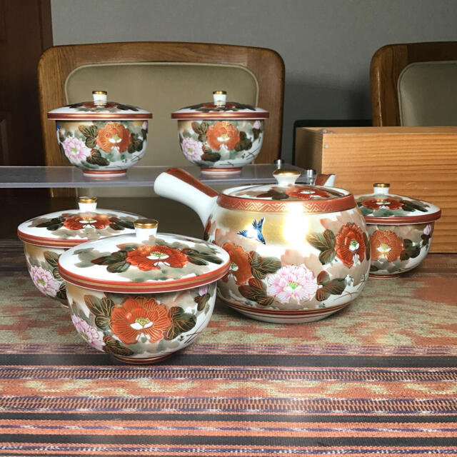 オイルペイント 九谷焼 清峰 蓋付お茶茶碗 5杯 急須 - 通販