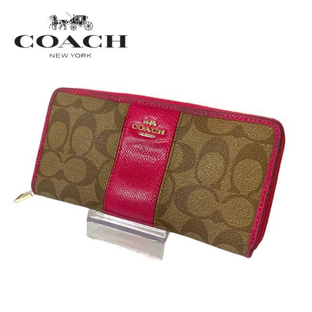 COACH - COACH コーチ 長財布 シグネチャー カーキ×ピンクルビーの通販