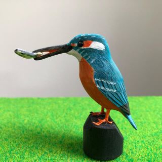 野鳥彫刻 カワセミ オス魚付 作者ituo(彫刻/オブジェ)