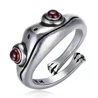 赤目 カエル 蛙 指輪 シルバー リング フリーサイズ 調整可能 男女 兼用(リング(指輪))