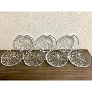 透明ガラス皿 クリアカラー 7枚セット 美品 フルーツ サラダ  昭和レトロ(食器)