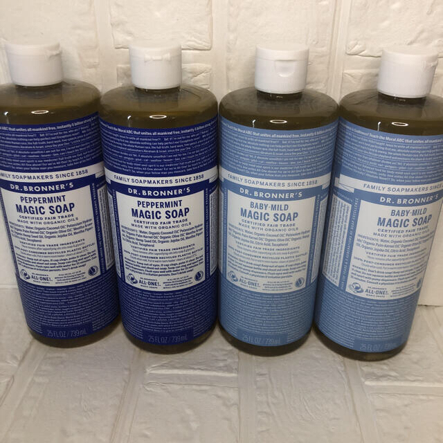 Dr.Bronner(ドクターブロナー)のドクターブロナー マジックソープ ペパーミント、ベビーマイルド 739ml×2  コスメ/美容のボディケア(ボディソープ/石鹸)の商品写真