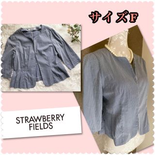 ストロベリーフィールズ(STRAWBERRY-FIELDS)の♡ストロベリーフィールズ　薄手ストライプノーカラージャケット♡(ノーカラージャケット)