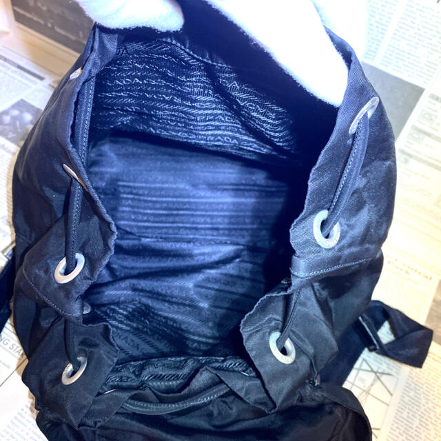 PRADA プラダ テスートナイロン×レザー バックパック 巾着型 ブラック
