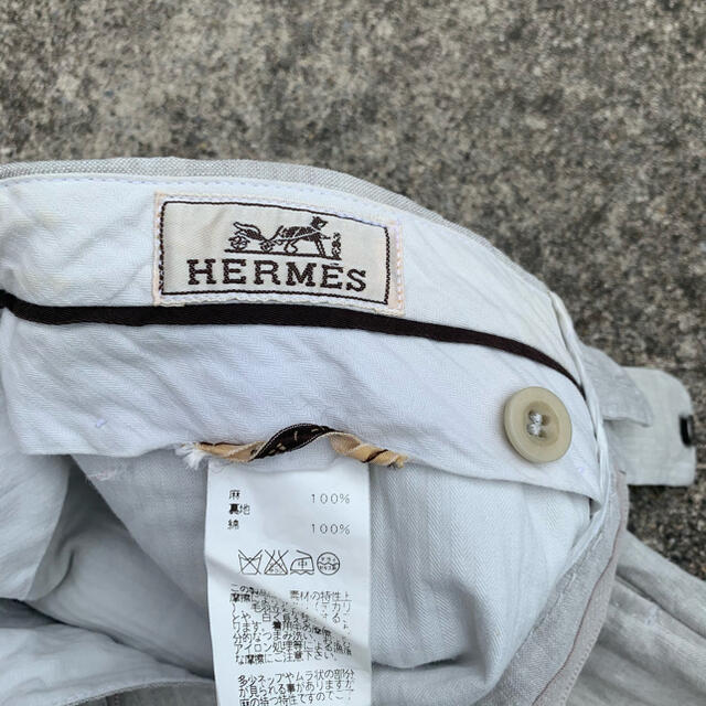 Hermes - vintage HERMES コットンリネン スラックス 白 トラウザー