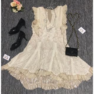 アナスイ(ANNA SUI)のアナスイ  ANNA SUI ワンピース  フリルレースドレス　オフホワイト(ひざ丈ワンピース)