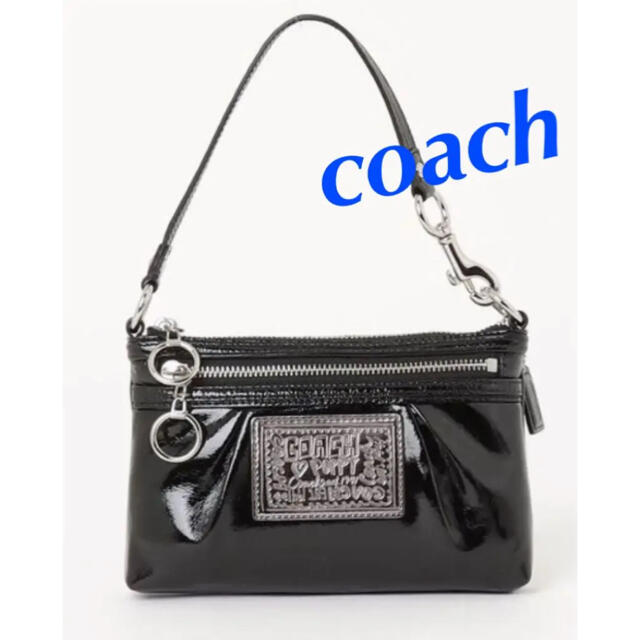 COACH(コーチ)のコーチ　持ち手付きポーチ　エナメル　ブラック レディースのファッション小物(ポーチ)の商品写真