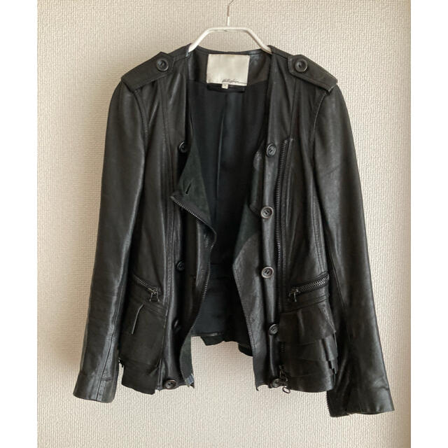 3.1Philiplim スリーワンフィリップリム ラムレザー フリルライダース