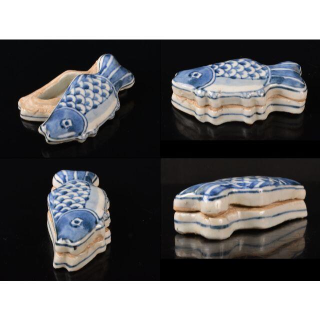 茶道具 唐物 古染付 魚形香合 表千家九世了々斎極箱 M R3723 - 美術品 茶道具 唐物 古染付 魚形香合 表千家九世了々斎極箱 M R3723 - 美術品