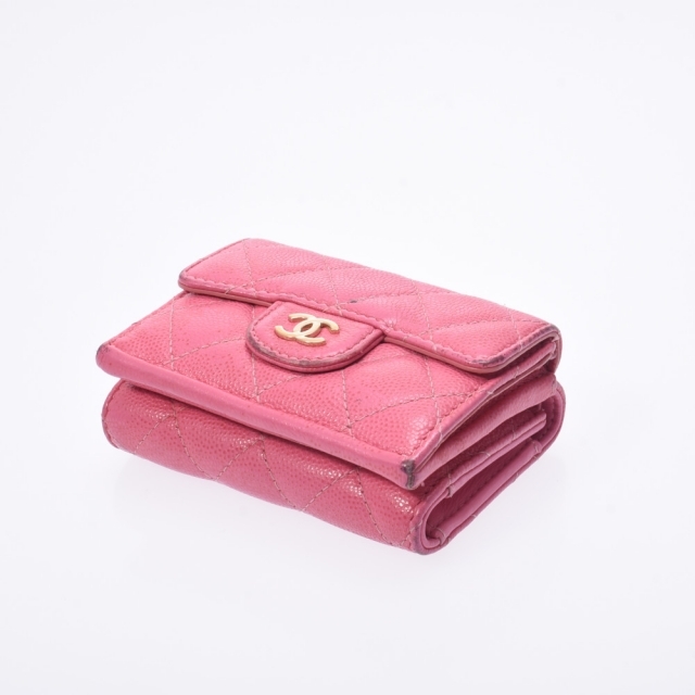 シャネル  スモールフラップウォレット 三つ折り財布 ピンク
