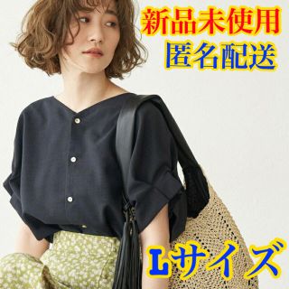 ロペピクニック(Rope' Picnic)の【新品】ロペピクニック　2way リネンライクブラウス　ネイビー　L  40(シャツ/ブラウス(半袖/袖なし))