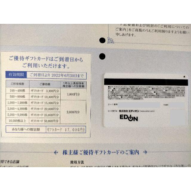 エディオン　17000円分　株主優待　ラクマ発送　EDION