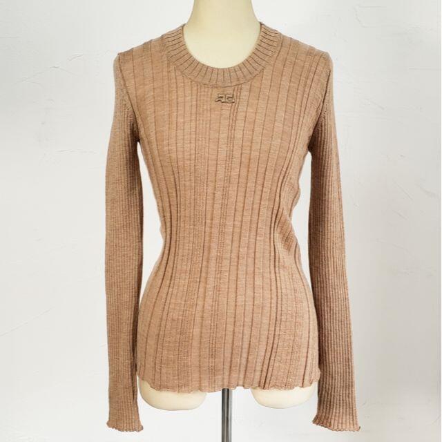 クレージュ Courreges ロゴ刺繍 リブ ニット M ウール 長袖 正規品は