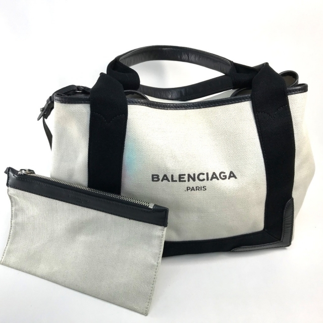 バレンシアガ BALENCIAGA カバS 339933 ロゴ トートバッグ ハンドバッグ キャンバス/レザー ホワイト×ブラック