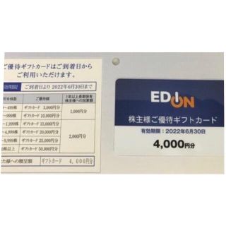 【送料無料】エディオン　株主優待　4000円分(ショッピング)