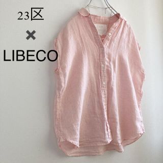 ニジュウサンク(23区)の★23区✖️LIBECO★リネンフレンチスリーブシャツ ピンク(シャツ/ブラウス(半袖/袖なし))