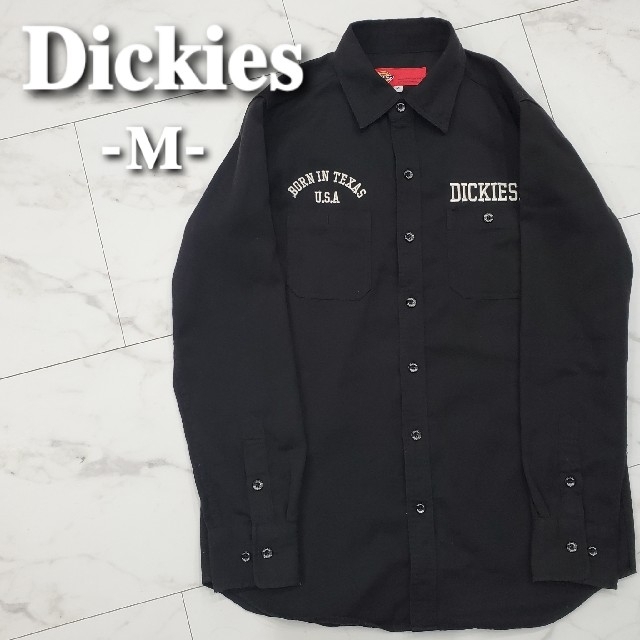 Dickies(ディッキーズ)のディッキーズ　シャツ　黒　無地　M　ロゴ刺繍　メンズ　古着　ストリート メンズのトップス(シャツ)の商品写真