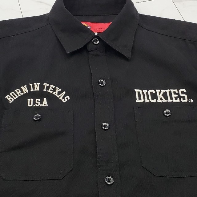 Dickies(ディッキーズ)のディッキーズ　シャツ　黒　無地　M　ロゴ刺繍　メンズ　古着　ストリート メンズのトップス(シャツ)の商品写真