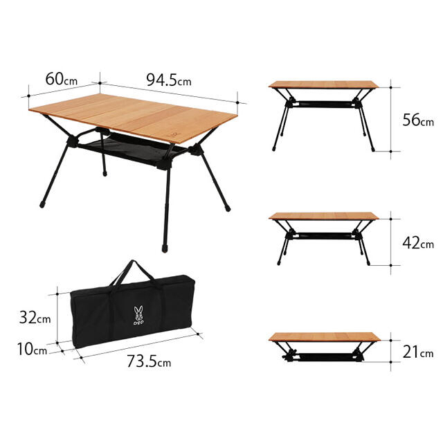 DOPPELGANGER(ドッペルギャンガー)の新品　DOD  木製テーブル　フォールディングテーブル　ロールウッドテーブル スポーツ/アウトドアのアウトドア(テーブル/チェア)の商品写真
