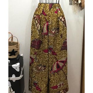 アフリカンプリントタックギャザースカート(ロングスカート)