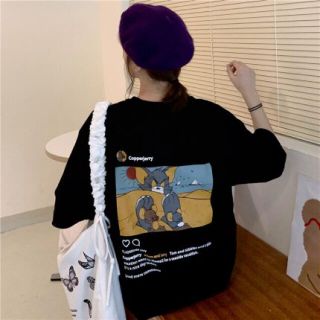 トムとジェリー　Instagram　グラフィック　Tシャツ　ブラック(Tシャツ(半袖/袖なし))