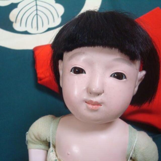 値下げ3！市松人形3８センチ。戦前の人毛のふっくら可愛い子。 ハンドメイドのぬいぐるみ/人形(人形)の商品写真
