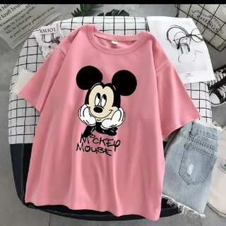 ミッキー　オーバーサイズ　Tシャツ　ホワイト　ピンク(Tシャツ(半袖/袖なし))