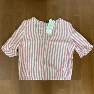 ザラ(ZARA)のZARA シャツ トップス ブラウス　M ストライプ 新品(シャツ/ブラウス(半袖/袖なし))