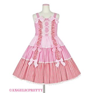 アンジェリックプリティー(Angelic Pretty)のギンガム配色肩リボンジャンパースカート(ひざ丈ワンピース)