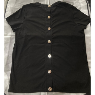 シャネル(CHANEL)のシャネル❤ミラーボタン カットソー Tシャツ 黒(Tシャツ(半袖/袖なし))