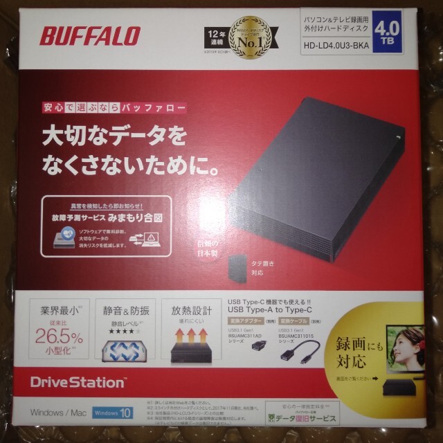 HD-LD4.0U3-BKA バッファロー 4TB HDD USB3.1対応 - PC周辺機器