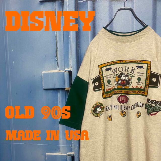 約70cm肩幅USA製 90s ディズニー ミッキー Tシャツ オーバーサイズ グリーン