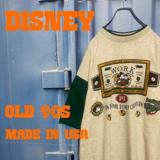 ディズニー(Disney)のUSA製 90s ディズニー ミッキー Tシャツ オーバーサイズ グリーン 古着(Tシャツ/カットソー(半袖/袖なし))