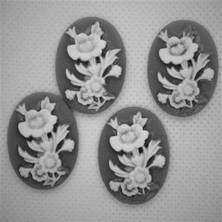 4個】29.5x21.5x6mm　お花のカボション【E052】フラワー　カメオ風(各種パーツ)