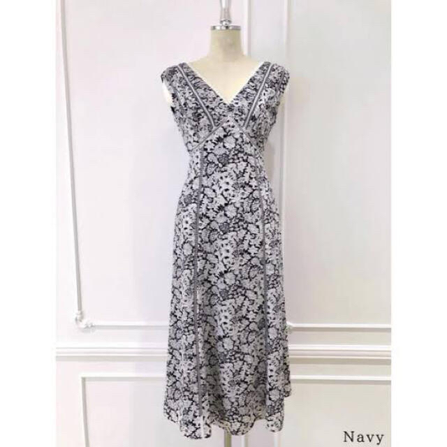 herlipto♡ Lace Trimmed Floral Dress navy