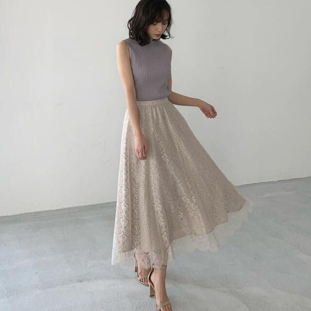 Noble(ノーブル)のsora様専用　カシェック　ラッセルレースフレアスカート🤍 レディースのスカート(ロングスカート)の商品写真
