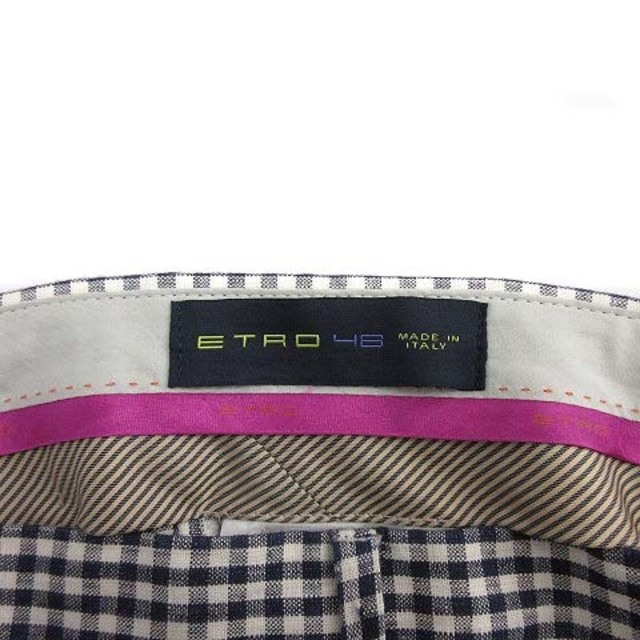 ETRO(エトロ)のエトロ テーパードパンツ スラックス ギンガムチェック 麻 48 M 紺 白 メンズのパンツ(スラックス)の商品写真